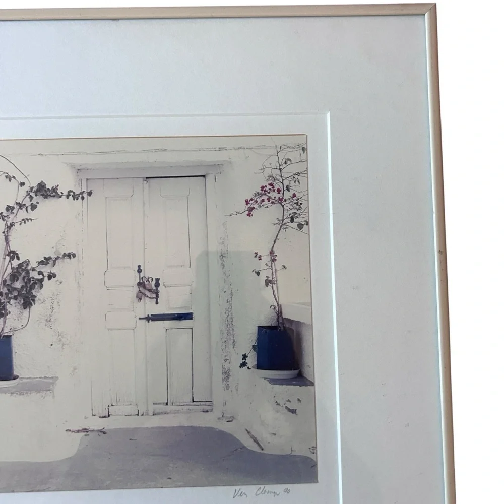 Vintage Santorini Doorway Framed Photograph Print Signed 1990 Vern Clevenger